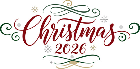 Creative Merry Christmas 2026 Lettering on Red Background
