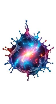 Colorful, abstract, splash-like design with cosmic imagery