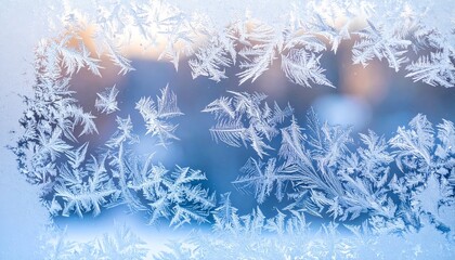 Winter frost patterns on glass. Ice crystals or cold winter background