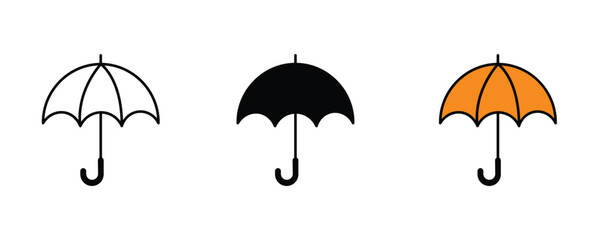 Umbrella icon set vector on white background.  weather, rain, protection, accessory, symbol.