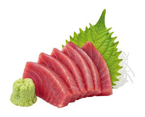 Tuna sashimi with wasabi, isolated on transparent background, png