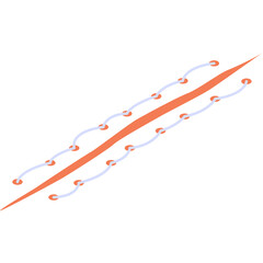 Abstract Orange Line With Intertwined Light Blue Swirls On Transparent Background