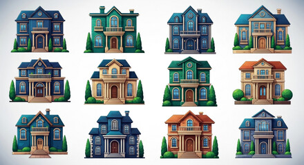 Collection of diverse house styles showcases unique architectural designs and charming facades, , reflecting varied tastes
