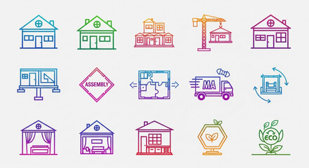Set of fifteen house vector illustrations collection of home designs in various styles and colors for real estate or architecture