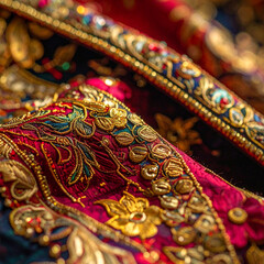 Ornate Embroidered Fabric with Gold Details