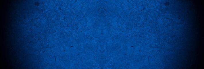 Old wall pattern texture cement blue dark abstract  blue color design are light with black gradient background.