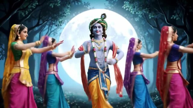 Lord Krishna Performs the Divine Raas Leela Dance with Gopis.