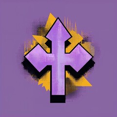 Arrow shape on plain violet background graphic design pop art