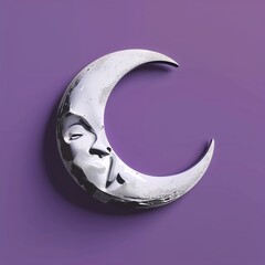 Crescent moon shape on plain purple background graphic design pop art