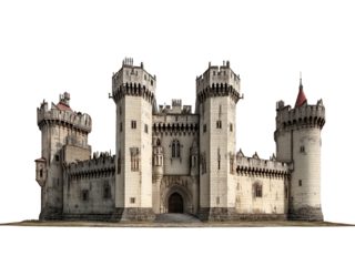 Medieval Castle with Towers and Red Roof isolated on a transparent background