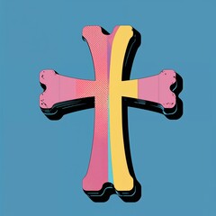 Cross shape on plain cyan background graphic design pop art