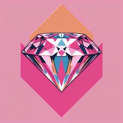Diamond on plain pink background graphic design pop art