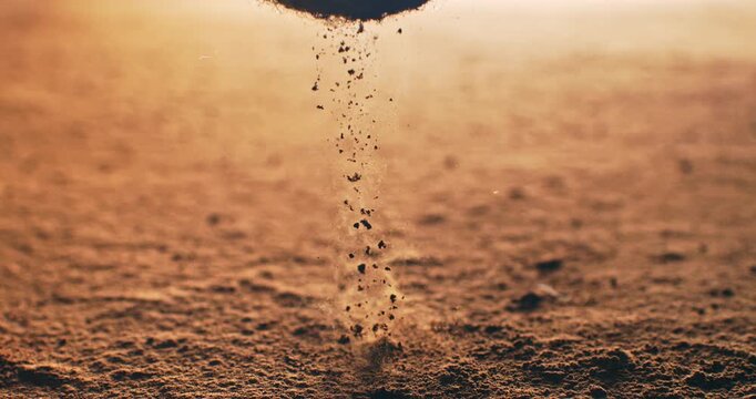 Close-up of a tennis ball bouncing on a clay court during a match, captured in cinematic super slow motion at 1000fps. Detailed dust particles and rich warm lighting create a dramatic sports moment.