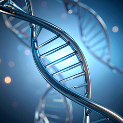 Metallic DNA helix structure representing genetics and biotechnology