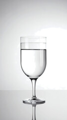 Obraz premium Elegant Minimalist Crystal Clear Water Glass Stemware on Reflective Surface