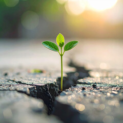Young Plant Growing Through Cracked Ground