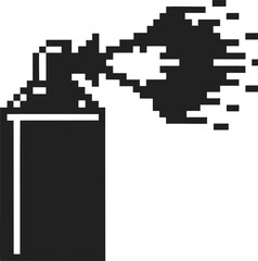 Fototapeta premium Pixel spray paint can silhouette black and white digital graffiti icon, pixelated art, creativity, street art design