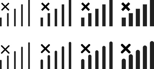 No Network Signal icon set. signal problem. Network no Signals mobile connection