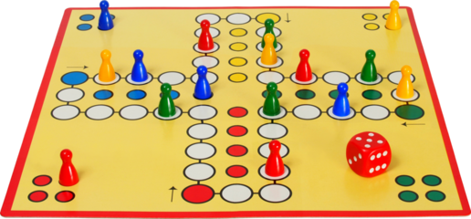 Ludo board game with die and pieces