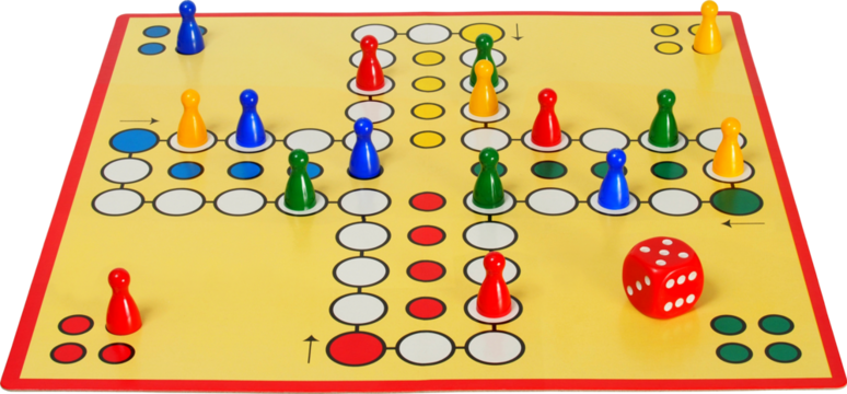 Ludo board game with die and pieces