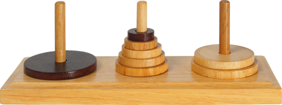 Wooden towers of Hanoi isolated on white background