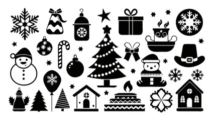 Collection of black christmas and winter holiday icons and symbols © Design one