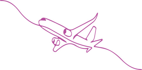 Airplane in flight continuous line drawing vector illustration for travel and tourism concepts