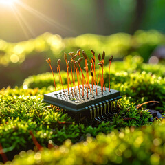 Microchip with Growing Plants in Moss