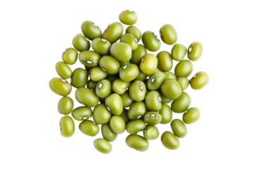 Green mung beans pile isolated on a transparent background