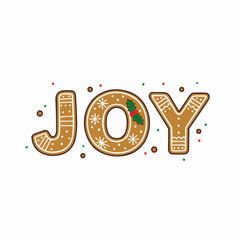 Fototapeta premium Festive joy text in a gingerbread cookie style with sparkling holiday accents