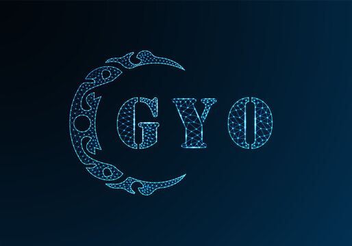 Low poly letter logo GYO design. GYO letter logo low poly vector design on blue color gradient background. GYO logo low poly design