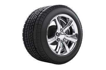 Obraz premium Shiny chrome wheel with black tire isolated on a transparent background