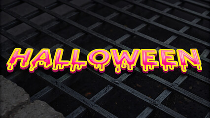 Pink And Yellow Toxic Font Psychedelic word halloween Melted Distorted Text Effect on black metal background