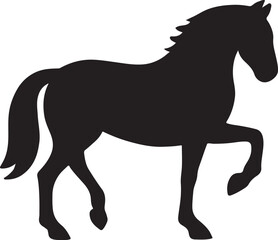 Fototapeta premium Side-profile horse silhouette trotting gracefully with lifted front leg in elegant style.