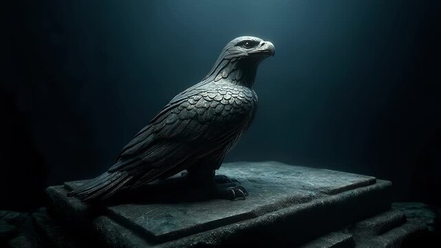 Solemn Eagle Sculpture Standing on a Stone Base
