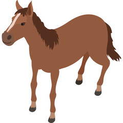 Brown Horse Standing Still Side View Simple Flat Isometric Style Illustration With Transparent Background