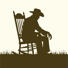 Vector silhouette of a man in a cowboy hat relaxing in a rocking chair, a quiet moment of reflection