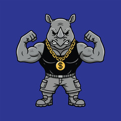 Obraz premium Muscular Rhino Character with Gold Chain and Dollar Sign