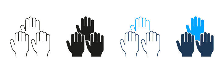 High Five Hands Line And Solid Icon Set. Teamwork, Collaboration, And Celebration Gesture Symbol Collection. Unity And Support Representation. Isolated Vector Illustration