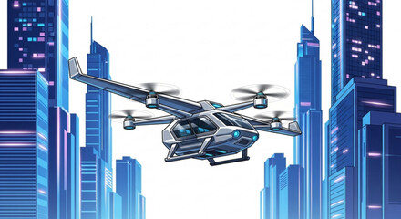 Futuristic flying car illustration for urban air mobility and autonomous aerial vehicle concept designs ideas