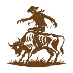 Skeleton Cowboy Riding a Skeletal Bull Silhouette rodeo