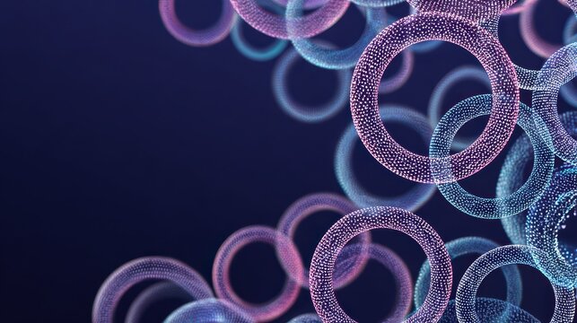 High quality photo of abstract glowing circles and rings in deep blue and purple hues