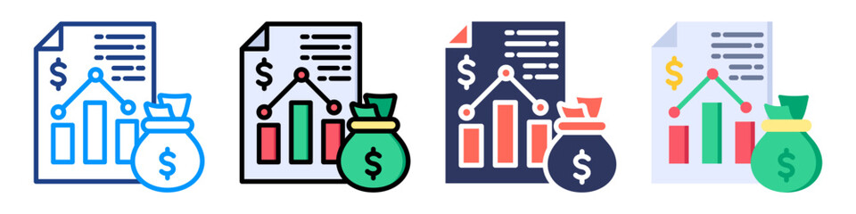 Financial Report Icon Set Multiple Style Color Vector Illustration 