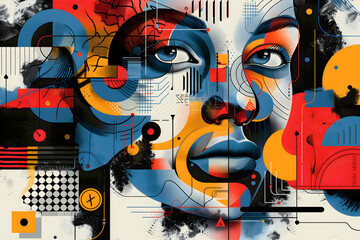 Overthinking, depression, anxiety – conceptual illustration symbolizing emotional overload, burnout, inner conflict and mental health struggle through a fragmented, modern human figure. 