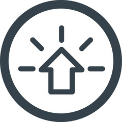 Circular Dark Gray Outline Icon Featuring an Upward Pointing Arrow with Expanding Dashed Lines Representing Growth or Progress on a Transparent Background