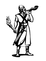 Obraz premium Vector drawing. Warrior with torch