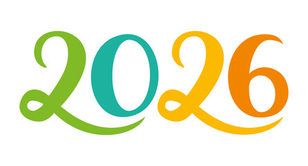 2026 Number. Nice colors Happy New Year icon. Hand drawn illustration.