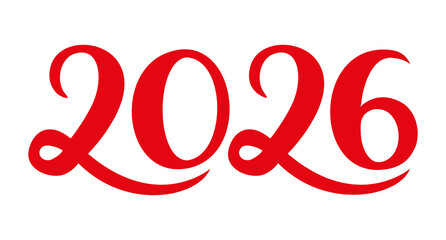 2026 Number. Red Happy New Year icon. Hand drawn illustration.