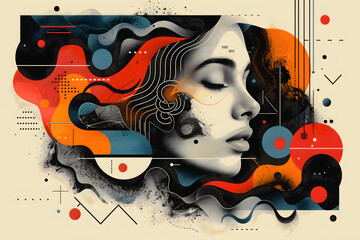 Overthinking, depression, anxiety – conceptual illustration symbolizing emotional overload, burnout, inner conflict and mental health struggle through a fragmented, modern human figure. 