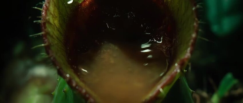 A mysterious macro journey into the carnivorous pitcher plant, revealing its slick, inescapable trap. An eerie and fascinating look at nature's predators.
